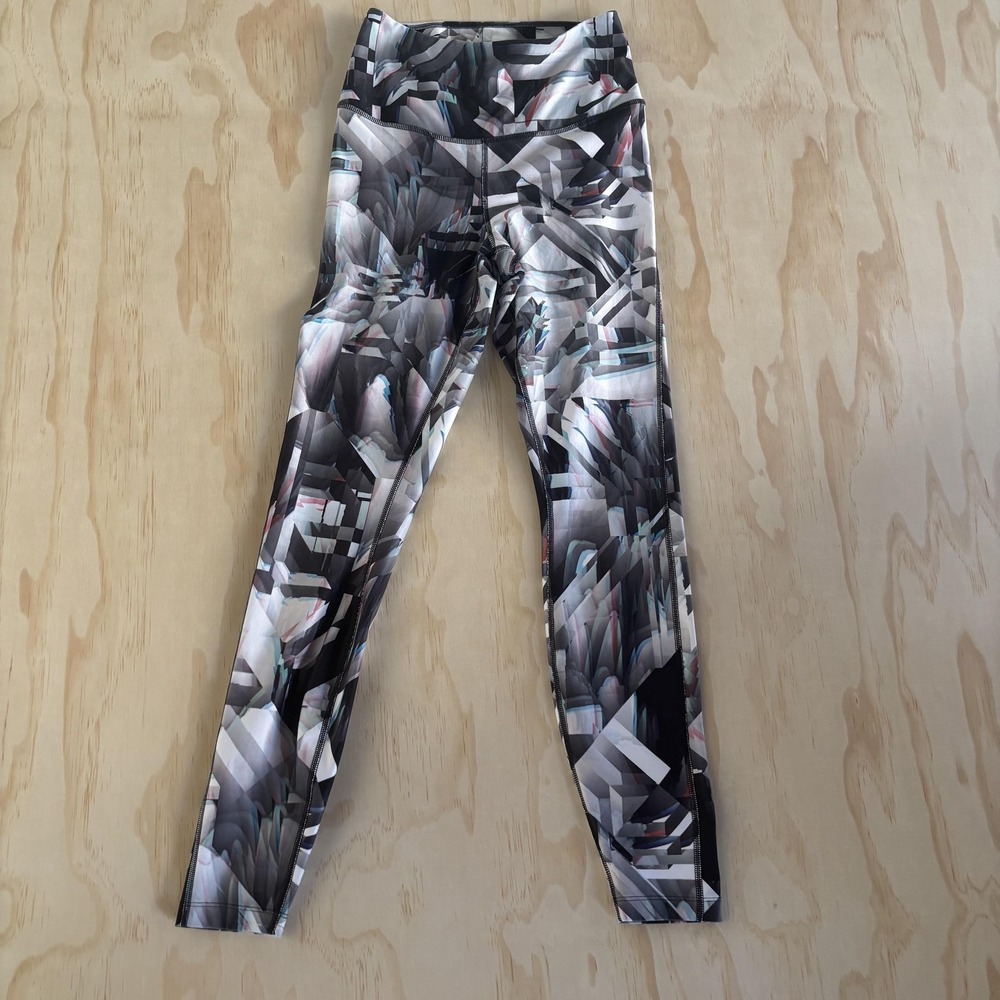 Nike Legend Pant Leggings Womens Small Gray Dri-FIT Geometric Running Yoga